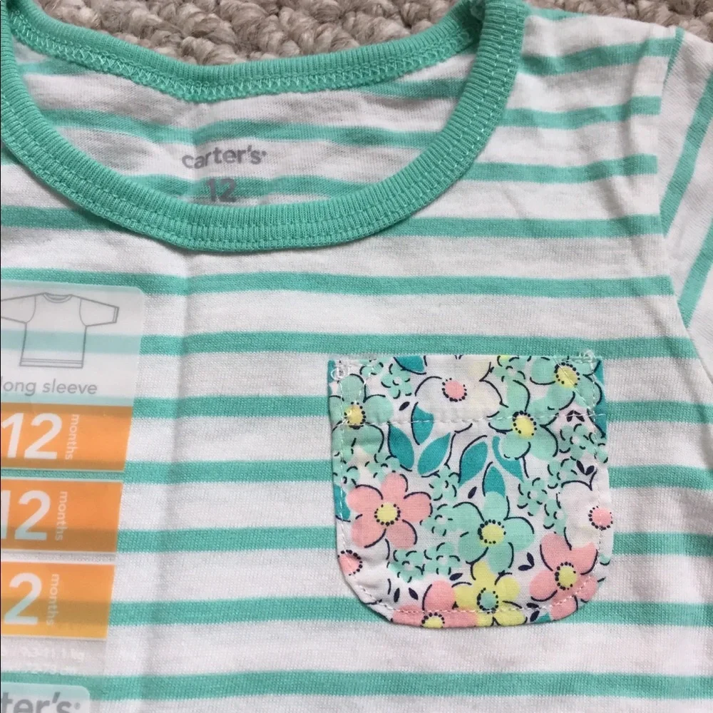 Carter's Size 12 Months Baby Girl Striped Tee Shirt and‎ White Shorts Outfit Set